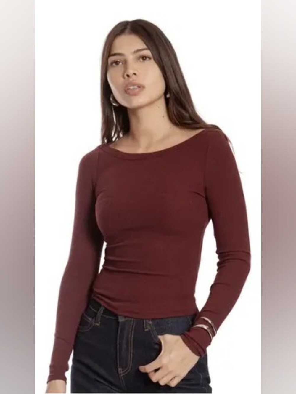 OGL Women's Long Sleeve Scoop Neck Top - Burgundy Size M